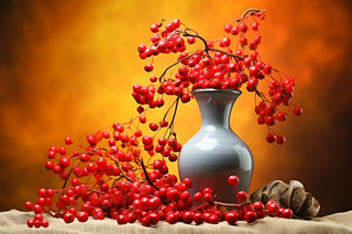 花瓶插花的冬青银柳摄影图