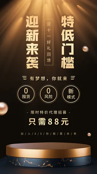 双十一节日代理招募活动黑金海报