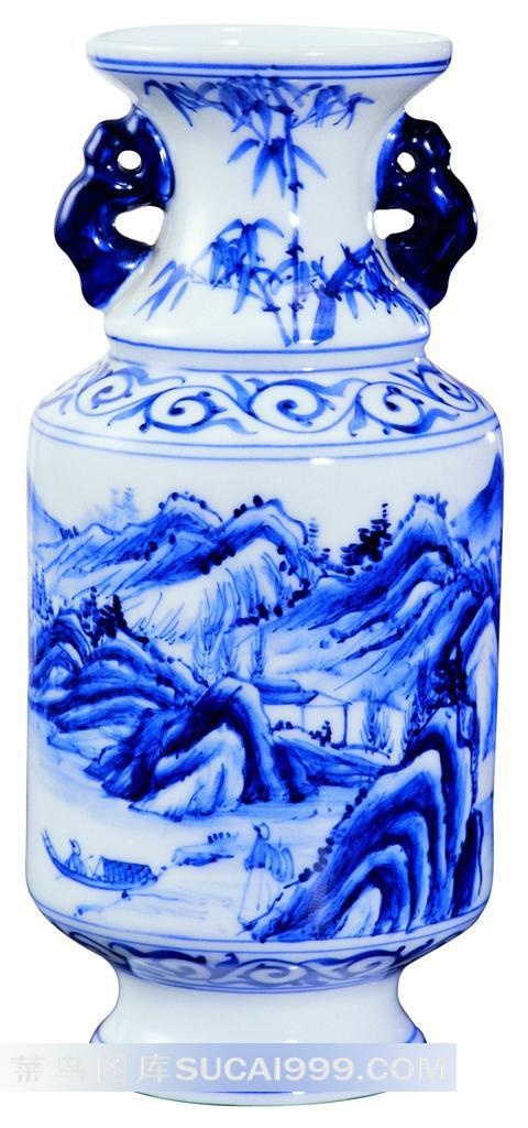 水墨山水画瓷瓶