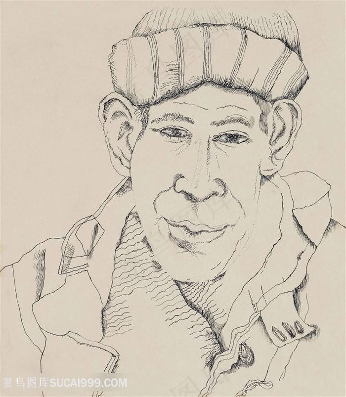 弗洛伊德手绘素描男士肖像装饰画