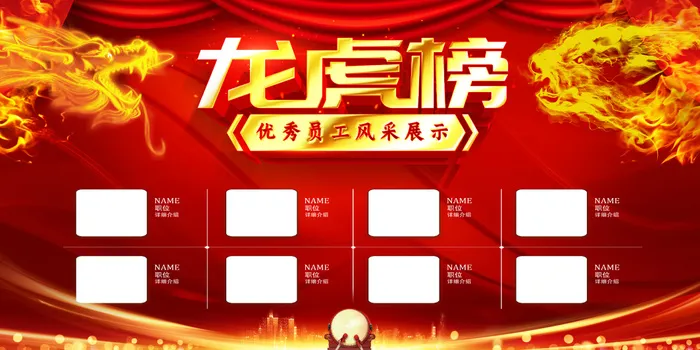 红色喜庆龙虎榜优秀员工风采展示海报