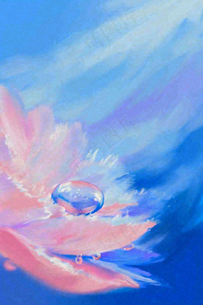 粉蓝渐变鲜花唯美水滴手绘插画(896x1344)