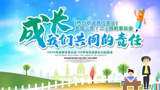 蓝色创意家长会海报