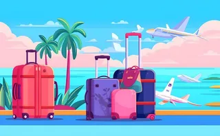 行李箱旅行蓝色天空背景