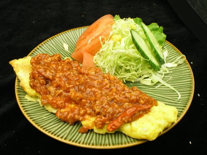 肉沙丝鸡蛋饼
