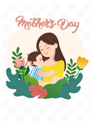 母亲节母亲拥抱孩子温馨场景插画