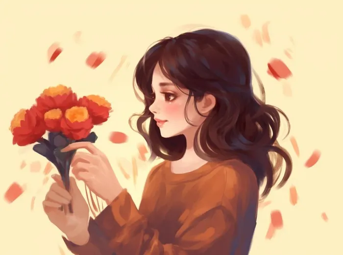 母亲节妈妈拥抱着孩子花海手绘插画素材海报背景(1264x944)