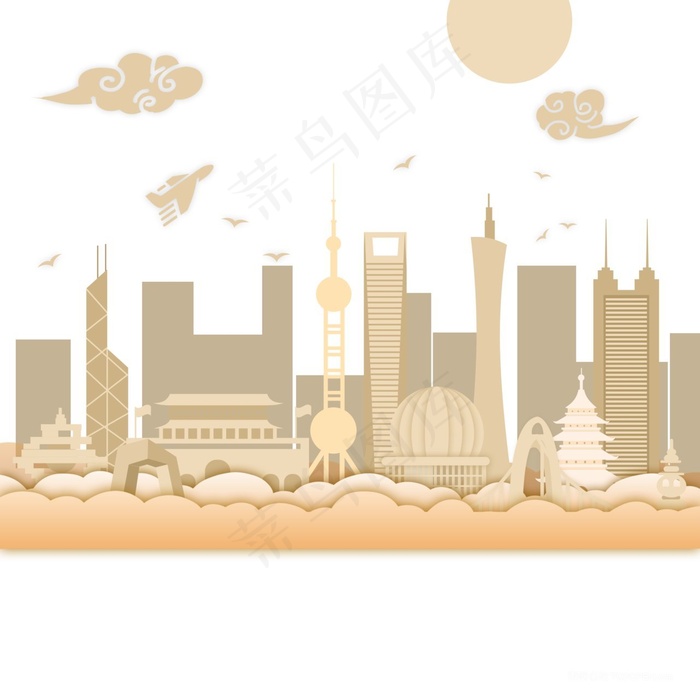 城市地标建筑剪影