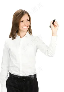 白色背景上年轻的商业女性肢体动作高清图