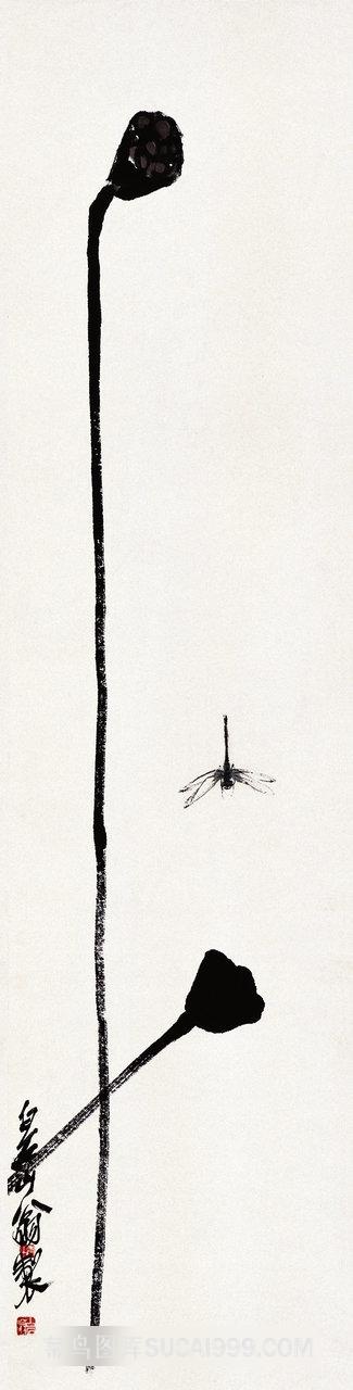 齐白石 水墨蜻蜓莲花装饰画