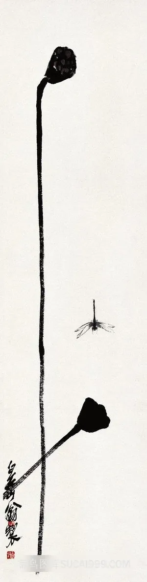 齐白石 水墨蜻蜓莲花装饰画