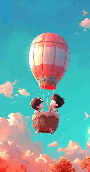 游玩旅行城市卡通热气球，欢乐儿童节