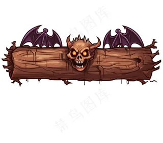 万圣节标题框蝙蝠木板插画免抠