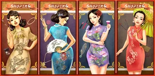 复古旗袍美女购物插画