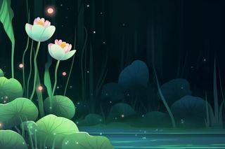 国风夜晚荷花荷叶大气背景