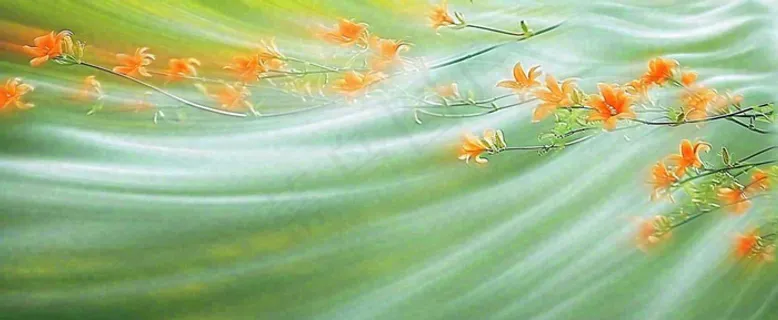 橙色鲜花意境流水渐变朦胧背景