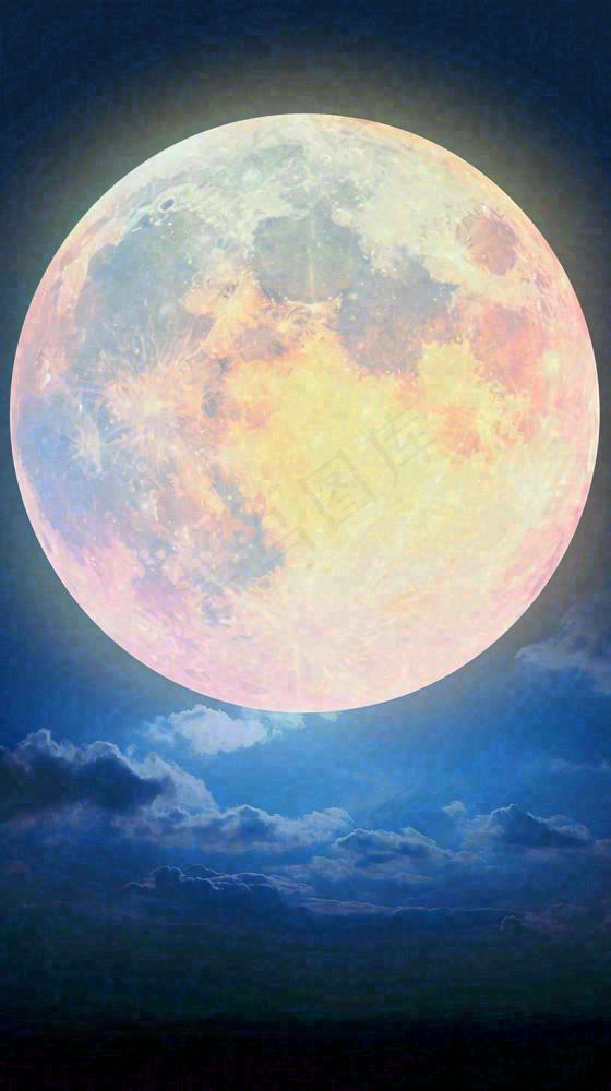 中秋节简约创意圆月月亮温馨天空，黑夜夜晚