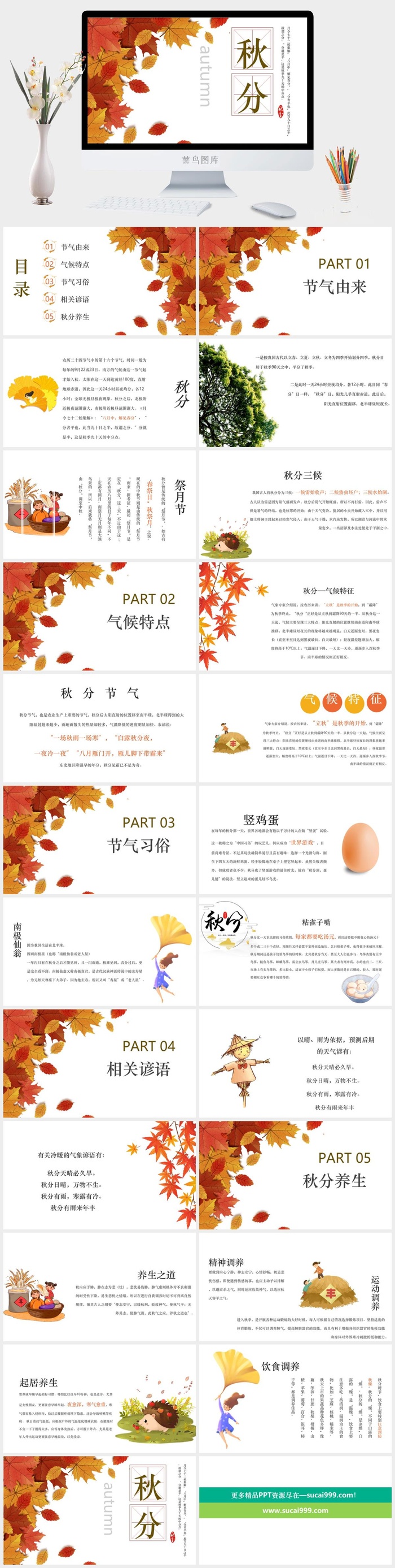中国二十四节气传统秋分PPT模板