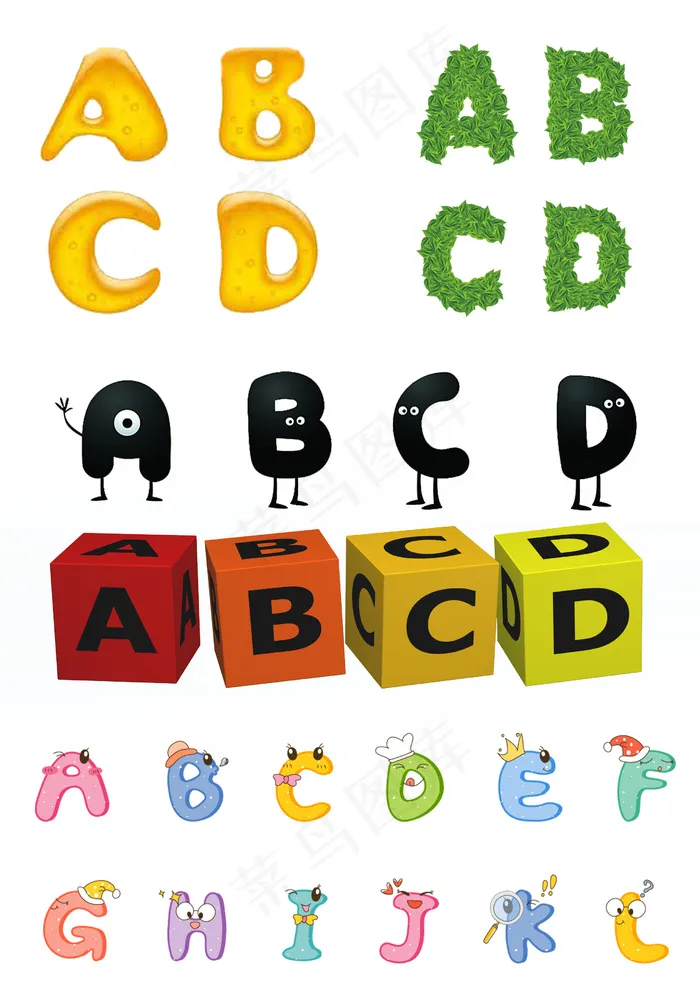 立体可爱娃娃字母ABCD元素大合集psd模版下载