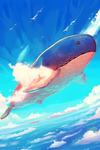 海豚鲸鱼蓝天白云遨游背景