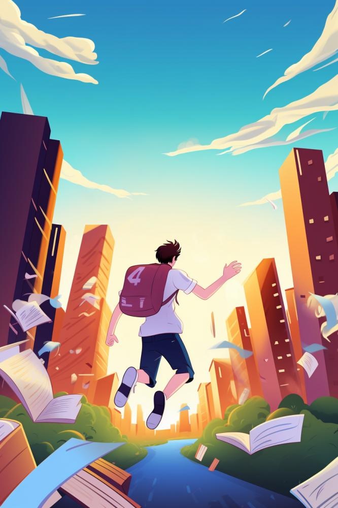奔跑校园清新花草儿童人物背景(896x1344)