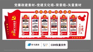 党建文化墙党建素材CDR预览图红色背景党的历程伟大成就图文展板