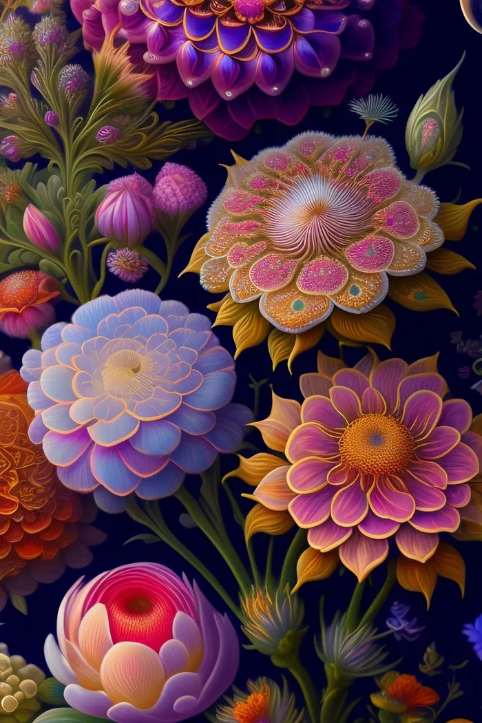 炫彩插画精细花朵海报壁纸