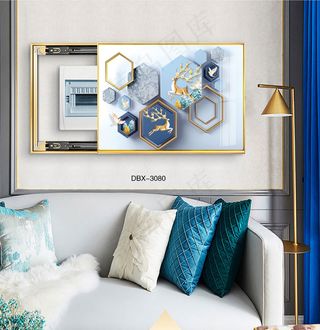 大气时尚家居室内装饰场景客厅沙发卧室床铺电表箱壁画背景图几何图形