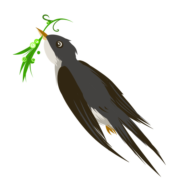 水彩手绘春季春天柳树柳条枝条小鸟小燕子元素PSD设计素材PNG图片