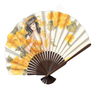 古风扇子美女黄花插画免抠
