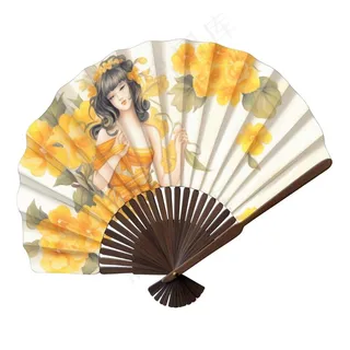 古风扇子美女黄花插画免抠