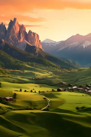 简约郊外屋子山脉摄影