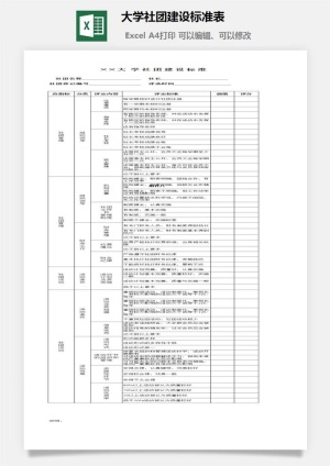 大学社团建设标准表excel模板