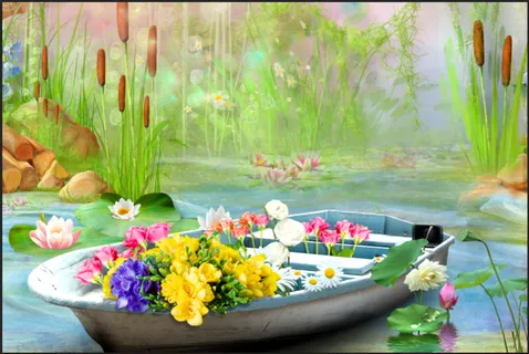 油画小船儿童背景