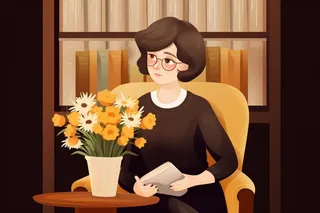 戴眼镜教师书籍鲜花暗黄色背景