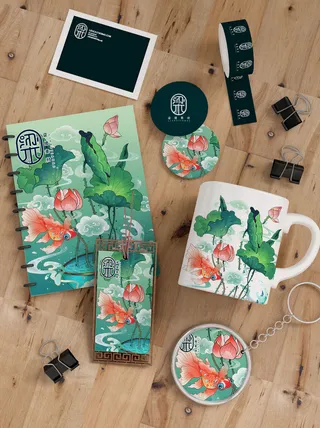 高端文创样机素材产品中国风国潮logo礼盒包装VI智能贴图PSD模板