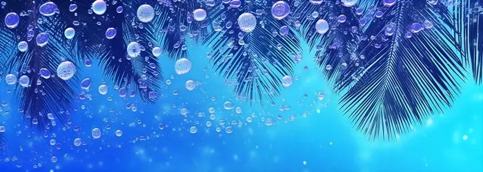 夏日椰树水珠冰爽背景(7360x2624)