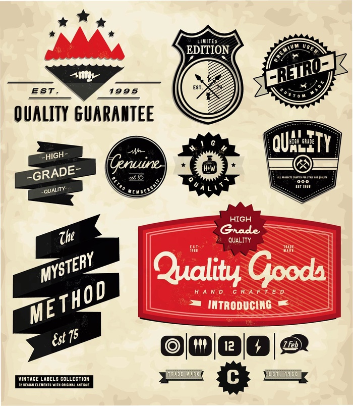 免抠复古风标签矢量