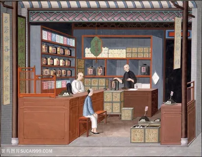 古代花草茶集市贸易场景绘画图片