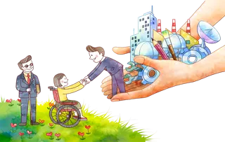 卡通伸出援手帮助简笔画