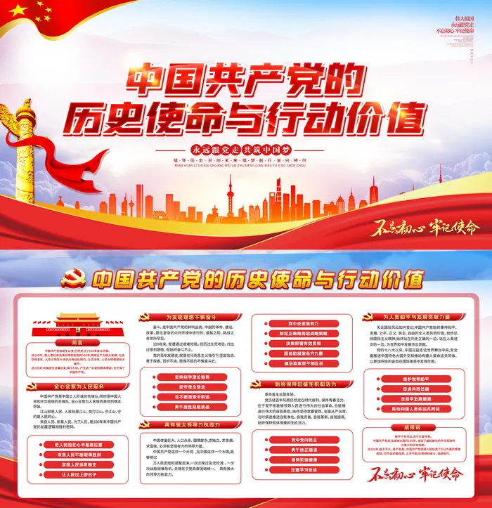 不忘初心牢记使命宣传展板psd模版下载