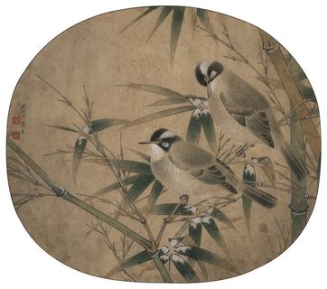 临宋白头丛竹图