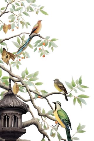 简约大气国风鸟树枝免扣