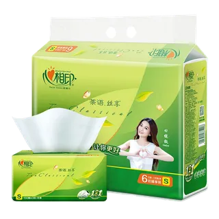 心相印 茶语系列三层抽纸软抽130抽x6包／提 5208超市商品白底图免抠实物摄影png格式图片透明底