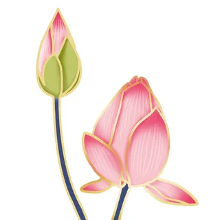 国潮风立体浮雕金边手绘花朵花卉PSD设计PNG免扣图片元素素材