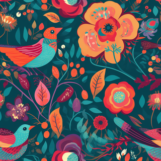 花鸟图，插画风格，无缝贴图，素材
