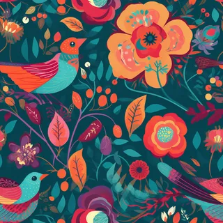 花鸟图，插画风格，无缝贴图，素材