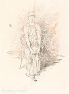 惠斯勒素描坐在椅子上的女性