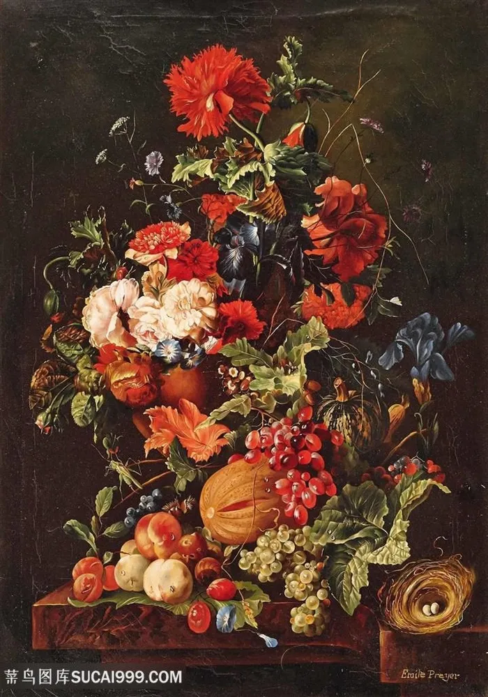 鲜花水果油画图片
