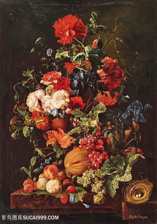 鲜花水果油画图片